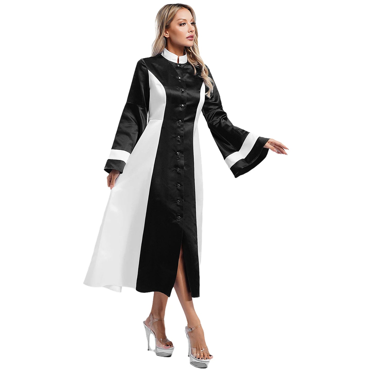 Mittelalterliches Klerus-Kleid für Damen, lange ausgestellte Ärmel, elegante Kirchenrobe, Pastor, Chor, christliches Kleid, Halloween-Cosplay-Kostüme