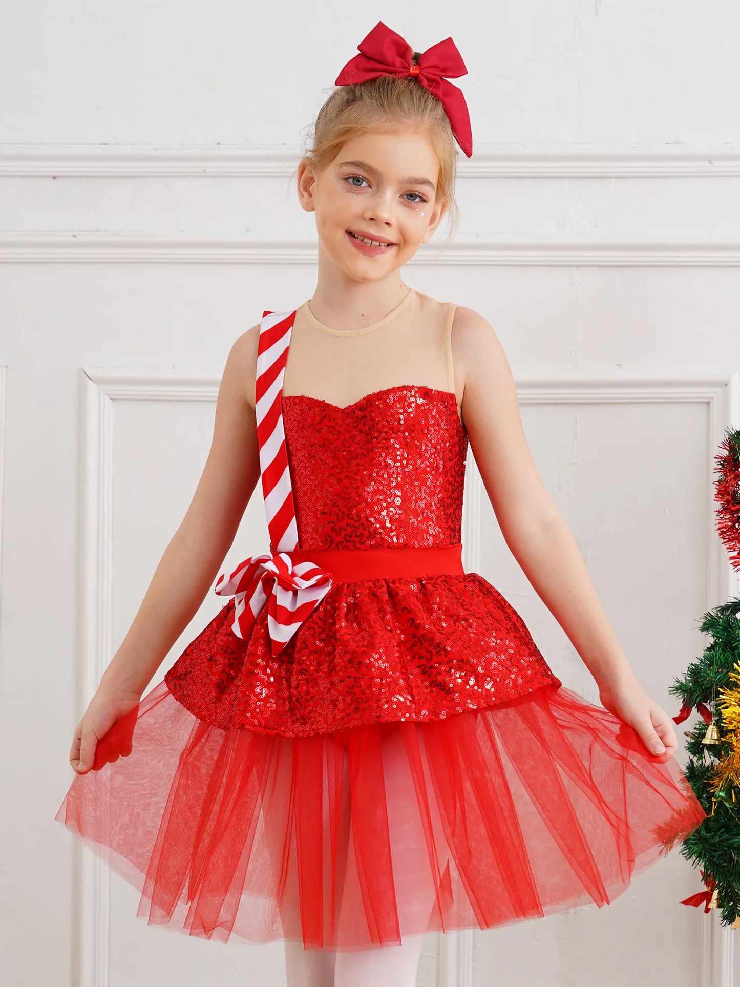 Mädchen Weihnachten Zuckers tange Kostüm Pailletten Tutu Kleid für Weihnachten Tanz Urlaub Party Festival Santa Claus Bühnen performance