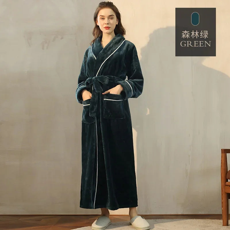 Frauen Große Größe 3Xl Kimono mit Tasche Herbst Winter Neue Bademantel Kleid Lose Homewear Lose Nachtwäsche Verdicken Flanell Loungewear