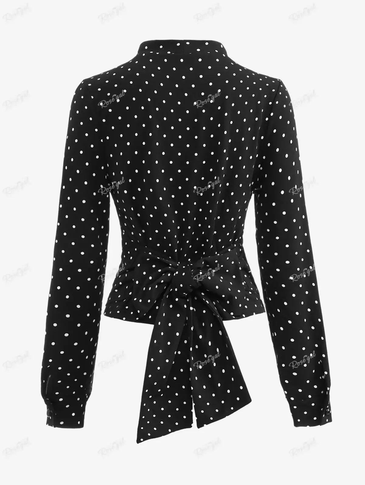 Ros gal plus Größe Gothic Polka Dot geraffte Bluse Frauen Frühling Herbst lange Ärmel V-Ausschnitt zurück Bowknot Tops neue schwarze T-Shirts