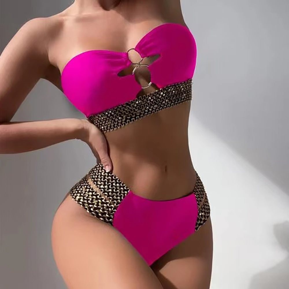 OMKAGI High Waist Bikini Women&#39;s Sexy Swimsuit 2023 Bikini Set Swimsuit Solid Srting Bathing Suit Print Push Up Swimwear Women