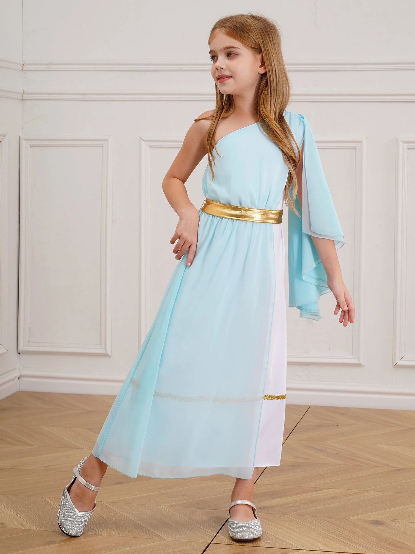 Kids Girls Greek Princess Costume Ancient Roman Empress Tulle Long Maxi Dresses Halloween Toga God Nobility Cosplay Dress Up