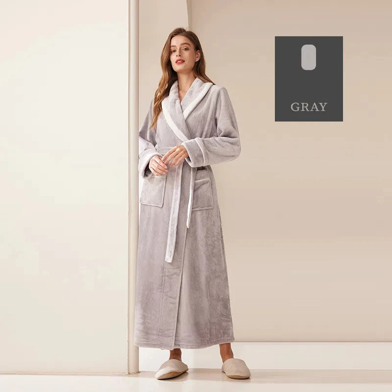 Herbst und Winter Bademantel Schärpen V-Ausschnitt Robe Flanell Pyjama halten warme Roben zu Hause Langarm Mode Nachthemd