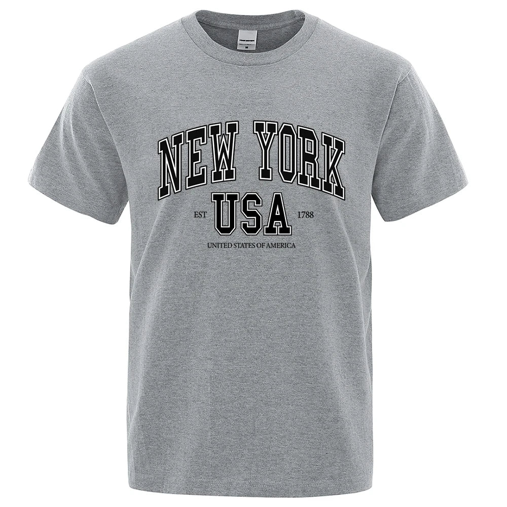 New York Usa Est 1788 Street City Letter Tops Men O-Neck Shirt Summer Loose Clothing Cotton Oversize Luxury Tshirt Hip Hop Tops