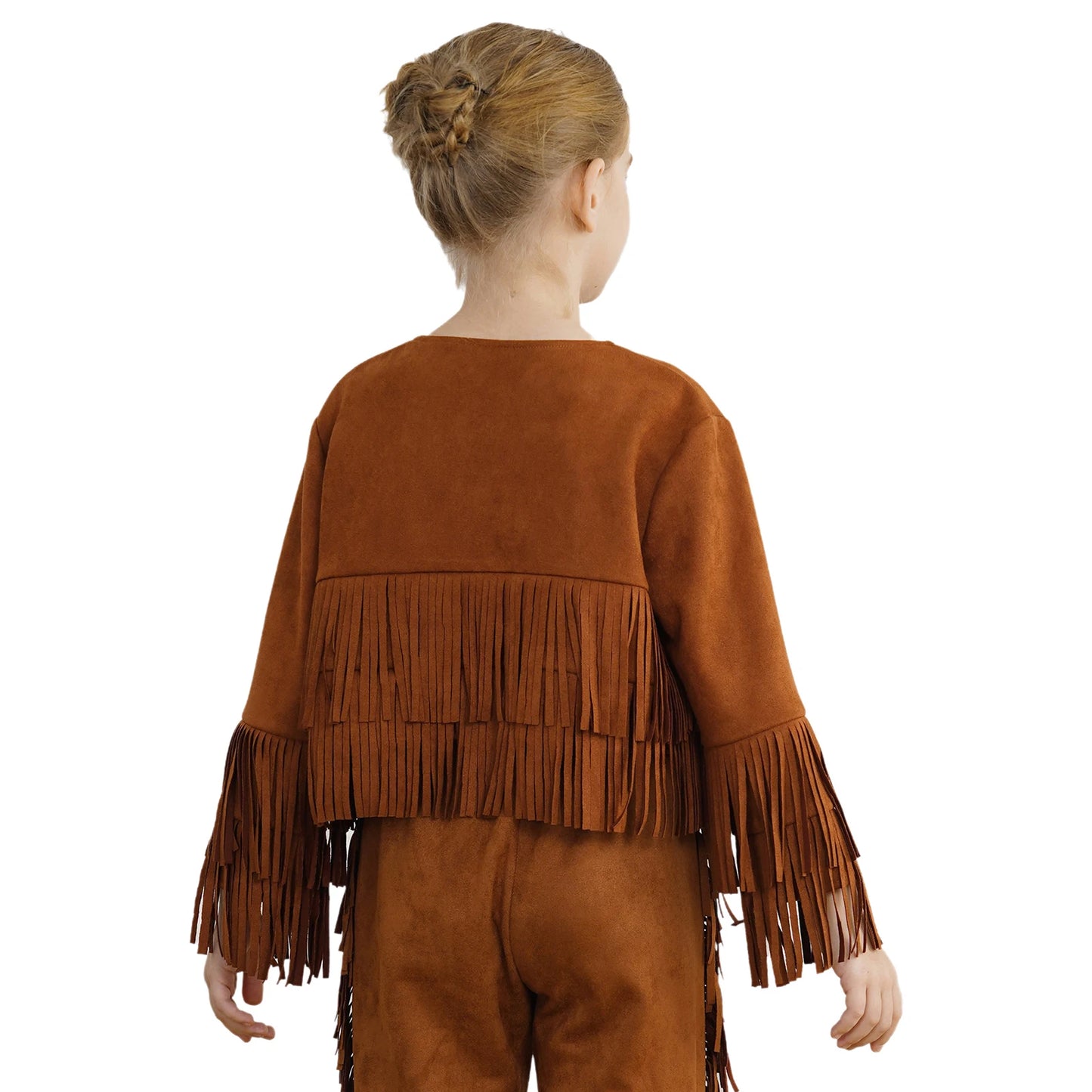 Western Rodeo Cowboy Cowgirl Costume Boys Girls Long Sleeve Open Front Tassels Fringe Coat Jacket for Halloween Cosplay Party