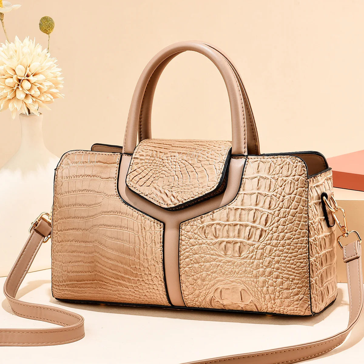 TRAVEASY Summer Casual Vintage Top-Handle Bags for Women Fashion Alligator Large Capacity Female Shoulder Bags Crossbody Bags