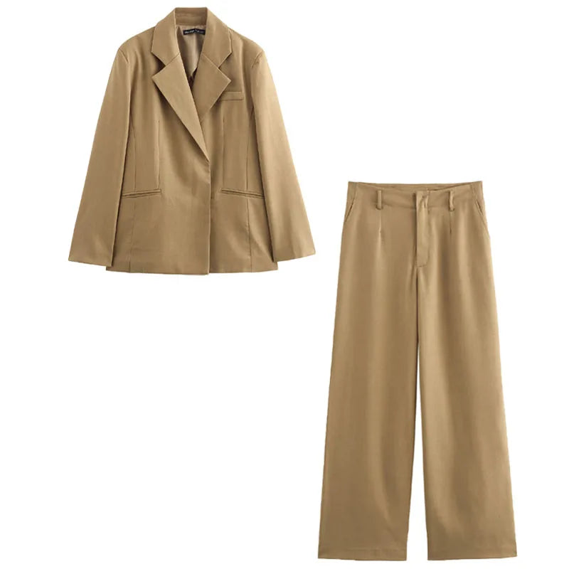 Trafza Herbst neue Mode Frauen lose lange Hosen Khaki hohe Taille Taschen Knopf Reiß verschluss Hose weibliche lässige Hose mit weitem Bein