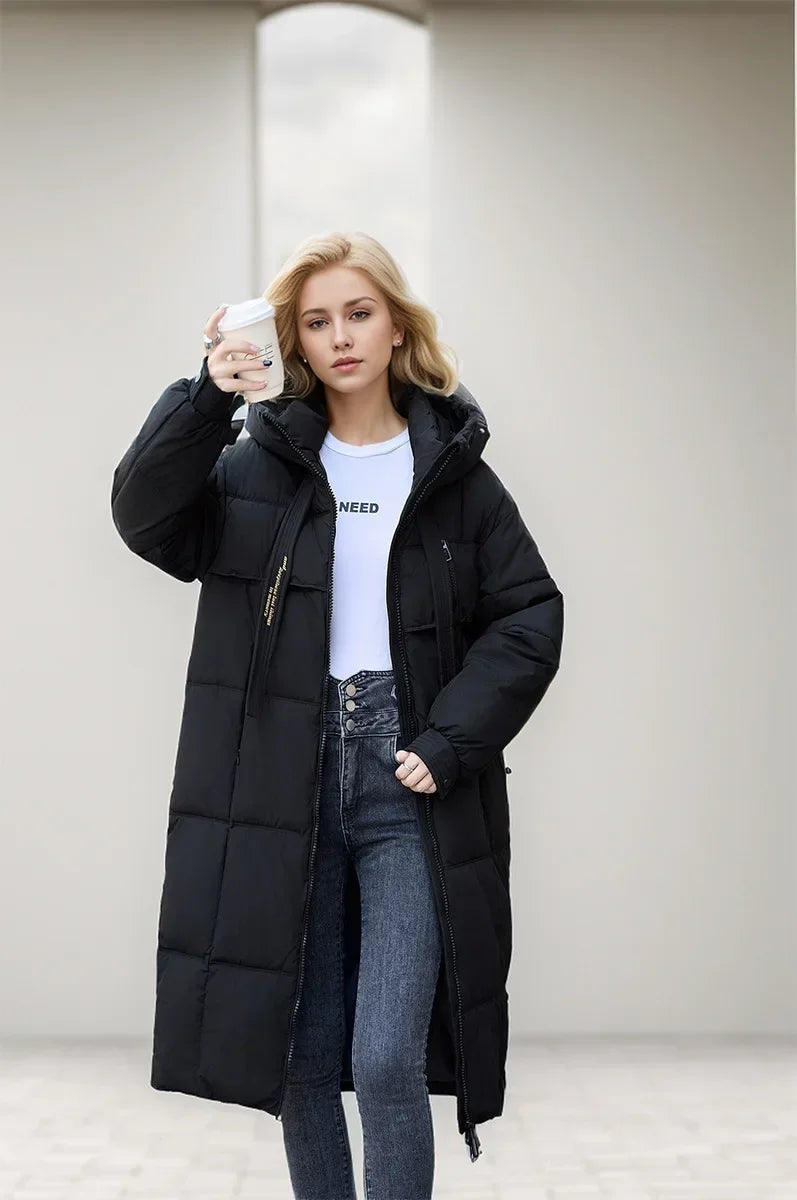 Frauen Parkas 2024 Herbst Winter Daunen Baumwoll jacken gepolstert verdickt Overknee locker lässig lange warme Taschen Mantel Schnee mantel