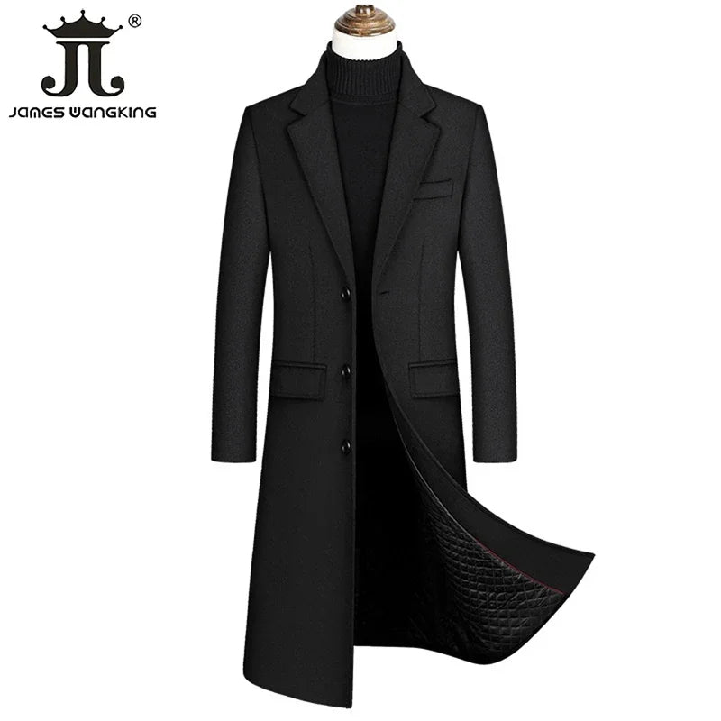 2024 Herbst und Winter Boutique Wolle schwarz grau klassisch einfarbig dicke warme Herren extra lange Wolle Trenchcoat Herren jacke