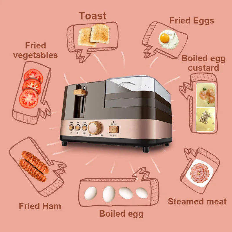 Electric Bread Toaster Oven Breakfast Sandwich Grill Baking Machine Eggs Poacher Boiler Food Steamer Omelette Frying Pan Roaster