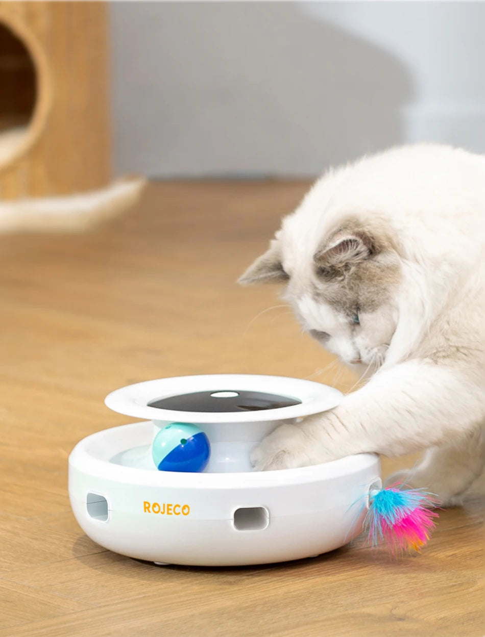 Rojeco 2 in 1 interaktive elektronische Haustier Spielzeug Smart Rolling Ball für Katzen wiederauf ladbare Feder Staub tuch Katzen spielzeug mit Ersatz