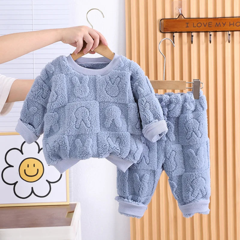 Niedlichen Kaninchen Winter Baby Mädchen Kleidung Sets Plüsch Warm Halten Mode Top + Hosen 2Pcs Mädchen Anzüge Geburtstag Geschenke neue Kinder Kleidung