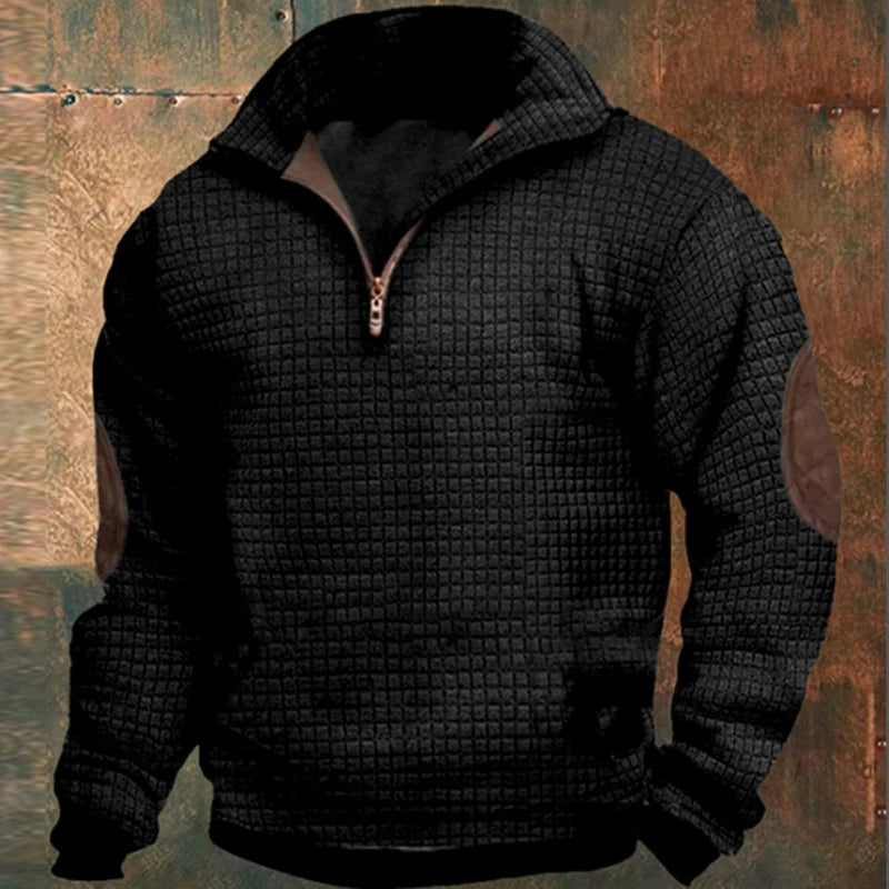 Herbst Winter Langarm lässig Hoodies Sweatshirts Mann Patchwork Streetwear Top Herren Vier-Karo-Stehkragen Reiß verschluss Kapuze