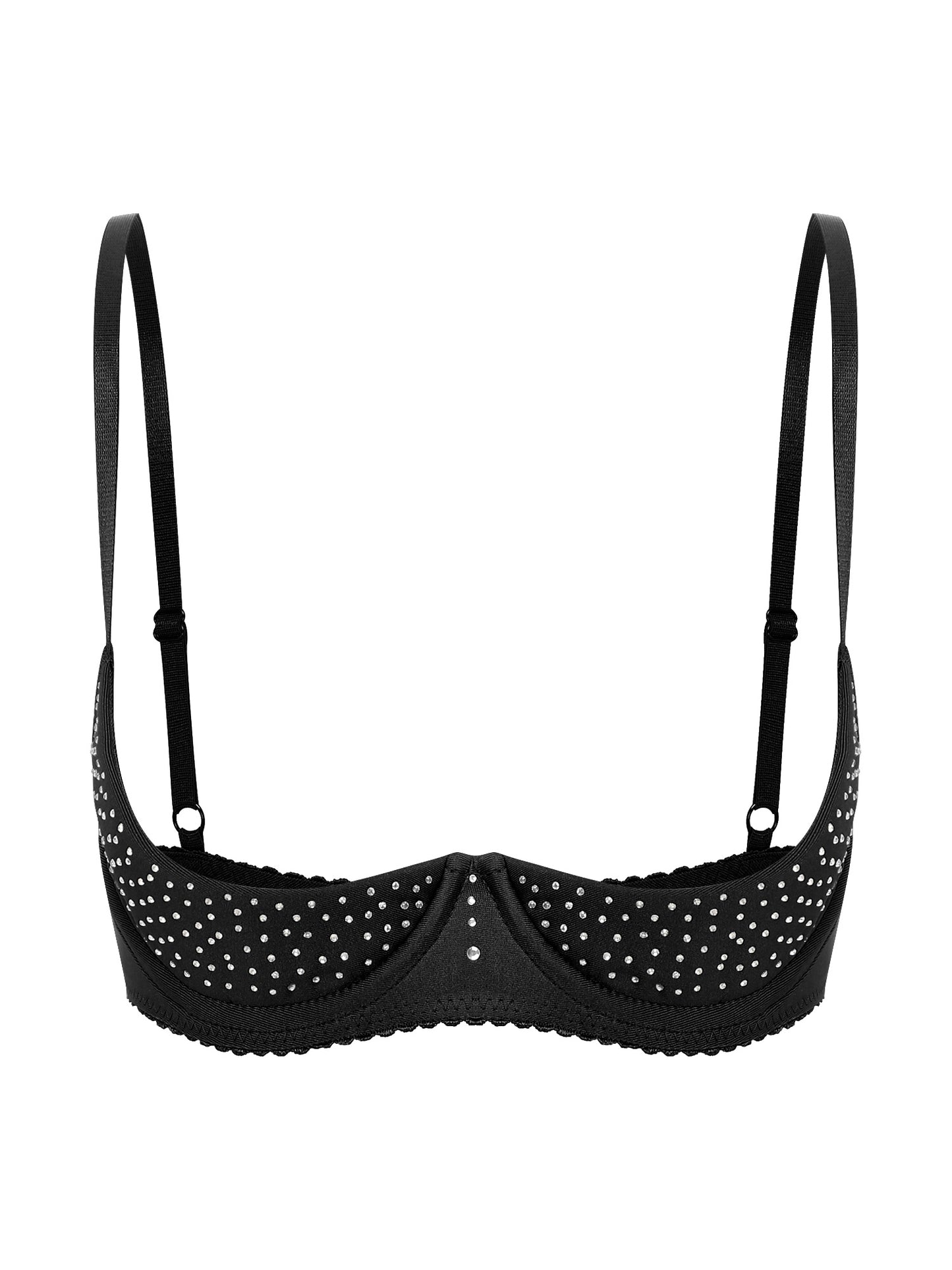 Damen Balcon ette funkelnden Strass Demi Cup Bügel ungefüttert Push-up Regal BH nicht gepolsterte Bra lette Dessous Unterwäsche