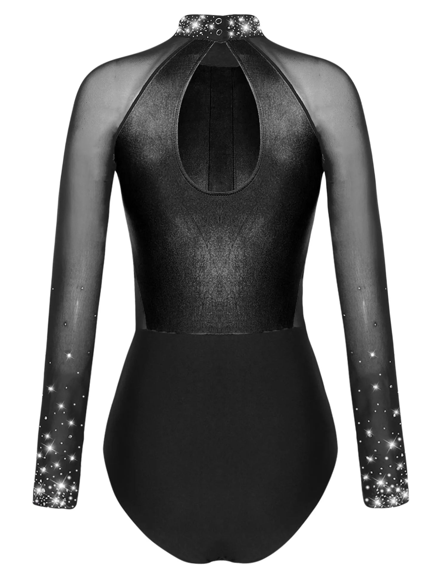 Funkelnde Strass steine für Damen Farb block Gymnastik Trikots Langarm Ballett Tanz Bodysuit Overall sportliche Tanz kleidung