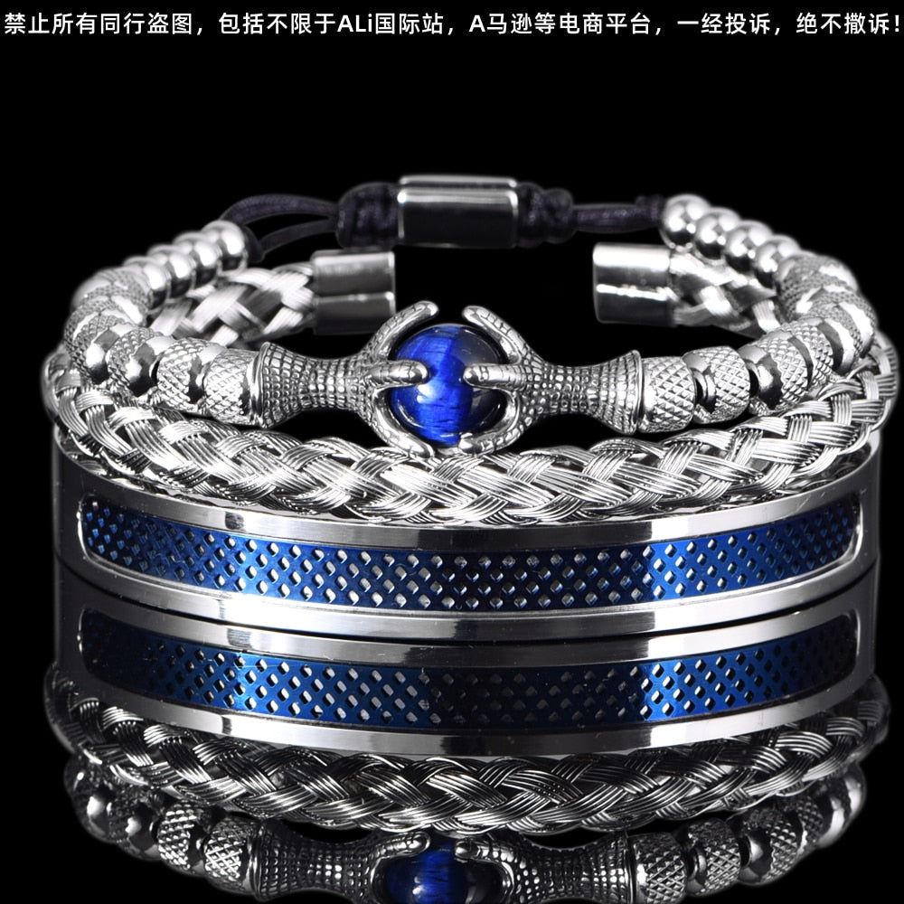 Luxury Set Men Bracelet Stainless Steel Handmade Rope Bangles Men Eagle Bracelets With Tigereye Natural Stone Gift Accessories