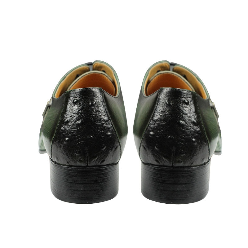 Luxury Men Oxford Shoes British Carved Fashion Dress Leather Shoes  Pointed Shoes Trendy Lace-up Green Black Formal Shoes Men