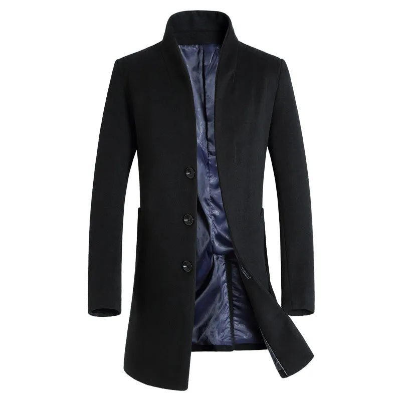 Classic Wool Trench Coat Male 2023 Winter New Slim Fit Men Cashmere Coat Formal Casual Woolen Peacoat Windbreaker Manteau Homme