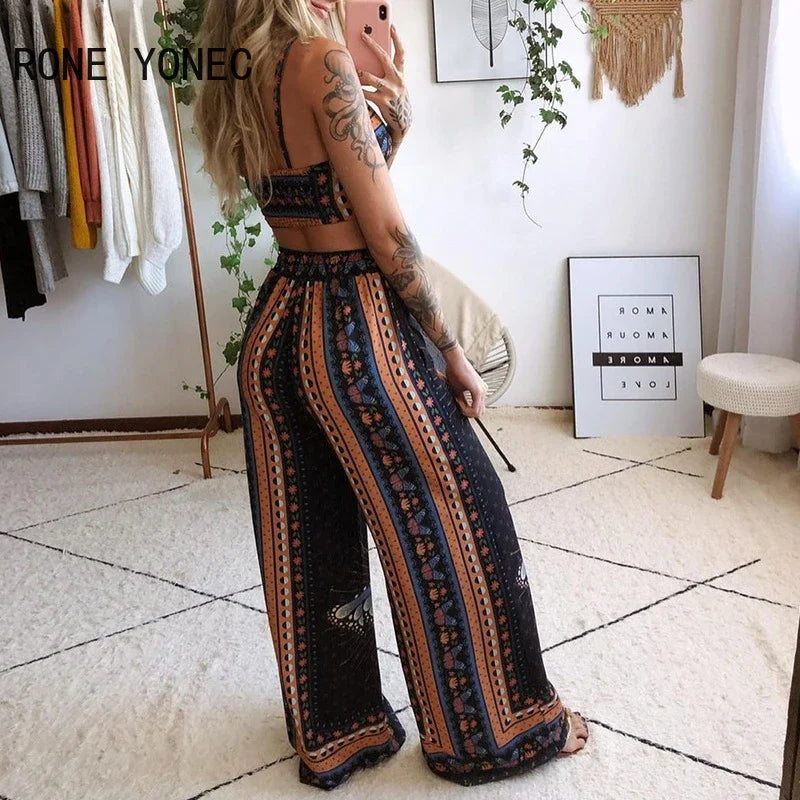 Frauen Zwei Stück Set Schmetterling Graphic Print Crop Top & Breite Bein Hosen Set Frauen Anzug