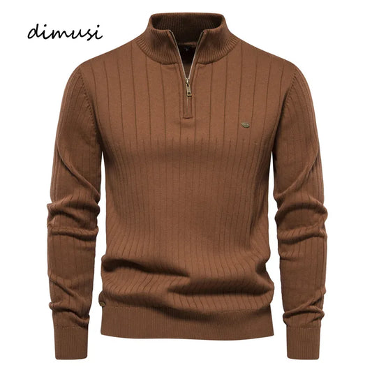 DIMUSI Winter Men's Zipper Pullover Sweater Casual Man Stand Collar Warm Turtleneck  Men Classic Sweaters Knitwear Clothing