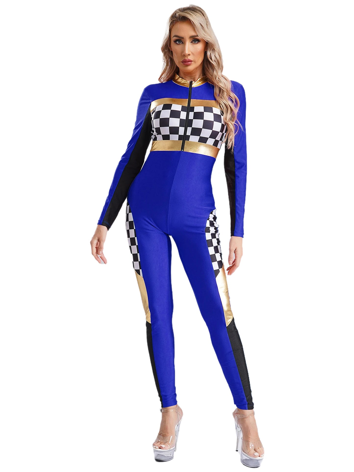 Damen Rennwagen Fahrer Overall Halloween Dragster Racer Pullover Kostüm für Themen Party Motorsport Cosplay Kostüm