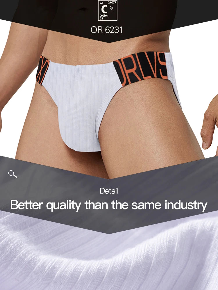 Orlvs Herren unterwäsche aus reiner Baumwolle Pit Cloth trend ige sexy Hosen mit niedriger Taille Hüftlift eng anliegende Herren Slips mit breitem Gürtel und hohem Schlitz