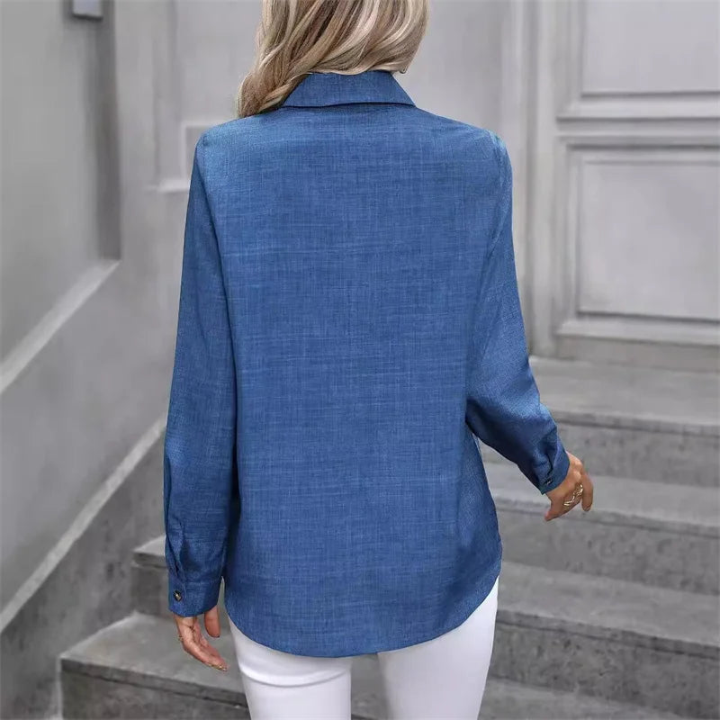 Frühling Herbst Casual Einfarbig Shirt Frauen Komfortable Pendler Langarm Bluse Elegante Weibliche einreiher Strickjacke Top