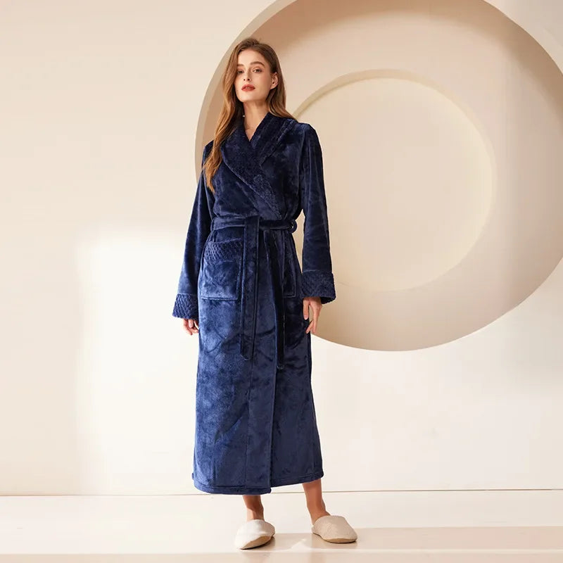 2024 neue Frauen Warme Kimono Roben mit Tasche Flanell Nachtwäsche Verdicken Bademantel Kleid Lose Nachtwäsche Weiche Dusche Nachthemd