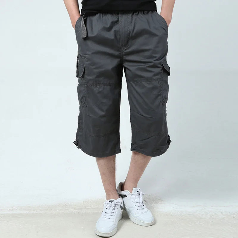 Oversized Men's Cropped Pants Summer Multi-pocket Camo Casual Shorts Pure Cotton Calf Length Pant Men Cargo Pants 5xl A1F1219