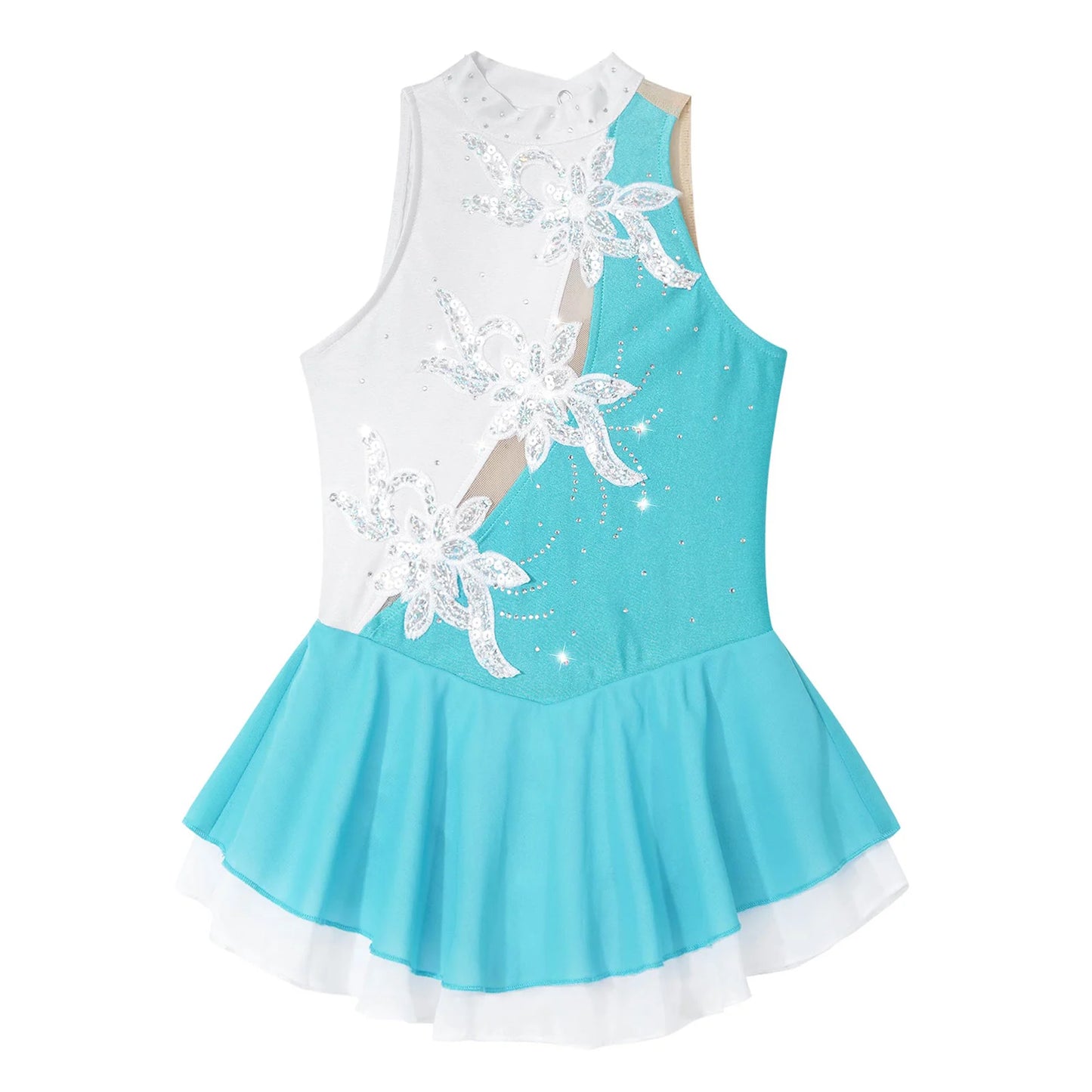 Shiny Sequins Floral Ballet Gymnastics Leotard for Girls Kids Figure Skating Dress Child Contemporary Lyrical Dance Costumes