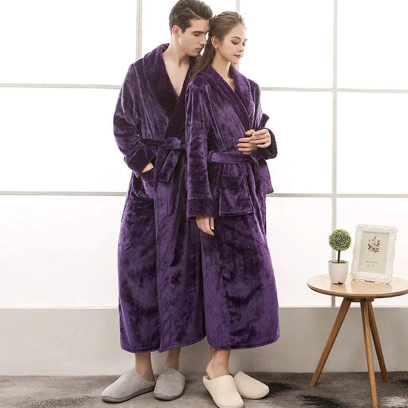 2024 neue Winter roben Männer warme Flanell Pyjamas Frauen dicke Langarm Bademantel Männer einfarbige Homewear Lounge wear