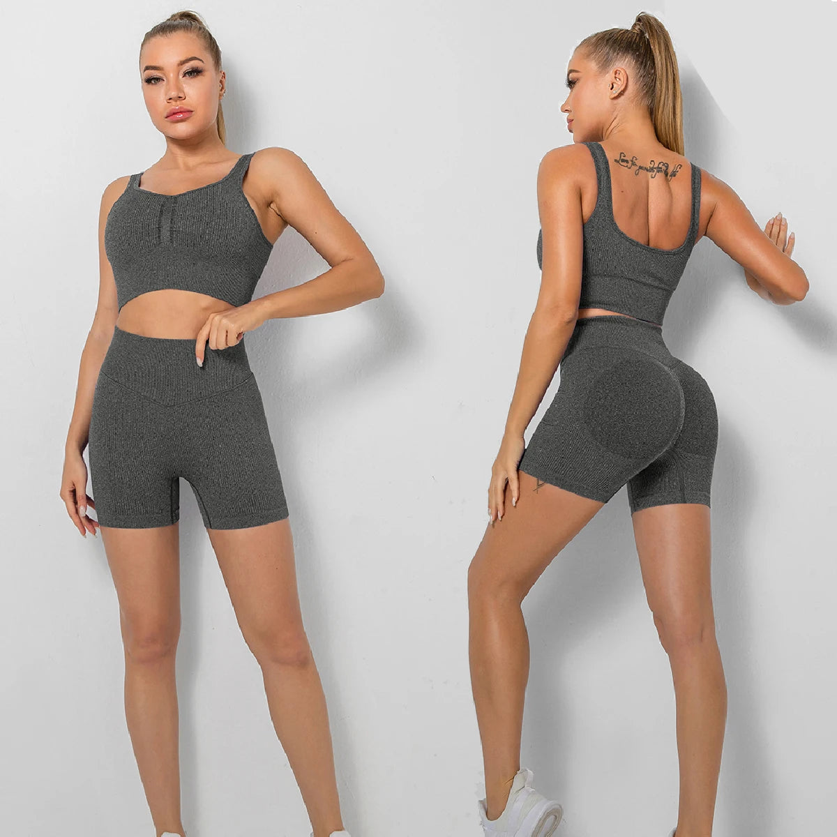 Women Yoga Set Seamless Sport Sportswear High Waist Shorts Leggings Tracksuit Workout Outfits Two Piece Shorts Sets Gym Clothing