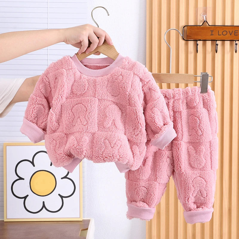 Niedlichen Kaninchen Winter Baby Mädchen Kleidung Sets Plüsch Warm Halten Mode Top + Hosen 2Pcs Mädchen Anzüge Geburtstag Geschenke neue Kinder Kleidung