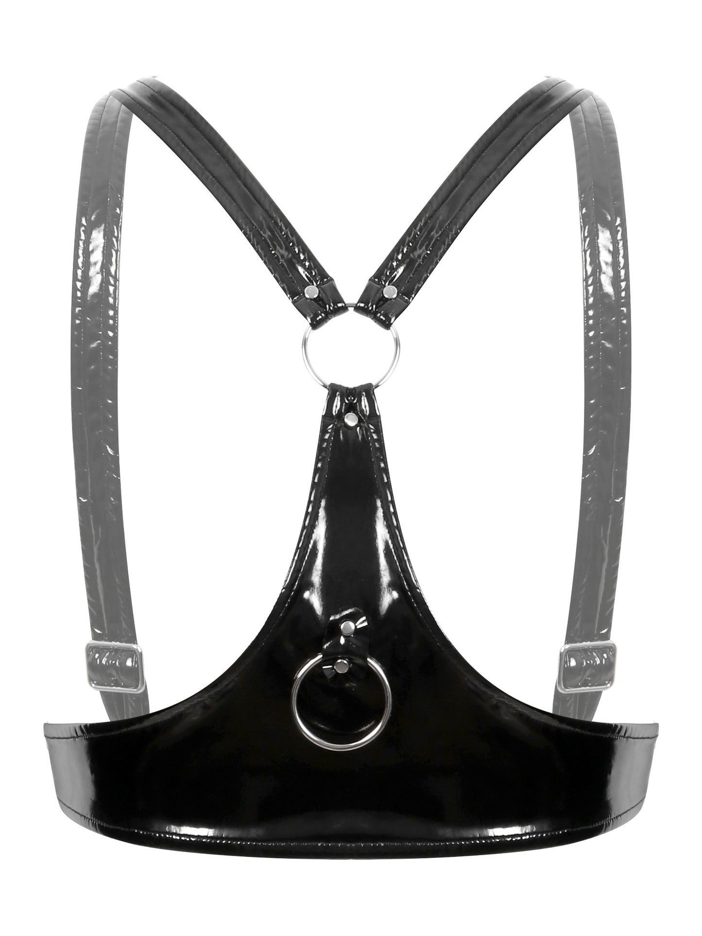 Frauen Wet Look PVC Leder Draht-Freies Bh Tops Dreieck Bralette Latex Schnallen O Ring Körper Chest Harness bustier Clubwear