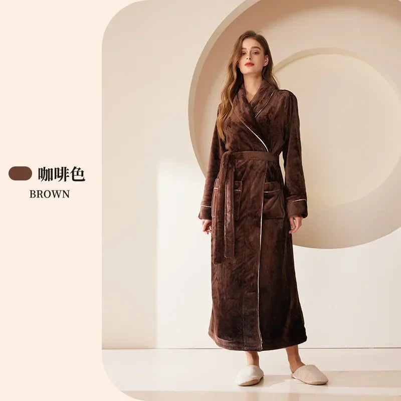 Plus Größe Dicke Flanell Robe Homewear Lose Korallen Fleece Nachtwäsche Männlichen Kimono Bademantel Kleid Herbst Winter Paar Lounge Tragen