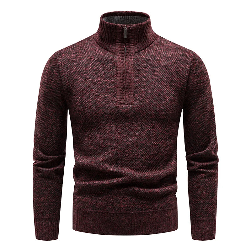 Neue Winter Fleece Pullover Pullover Männer dicke warme Strick pullover schlanke Mock Neck Pullover halben Reiß verschluss solide Herren Pullover