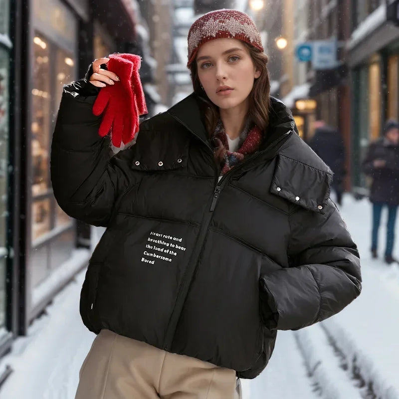 2024 neue Winter Modische Abgeschnitten Unten Baumwolle gefütterte Jacke Für Frauen Stil Puffer Mantel Verdickt Warme Lose-fit mit Kapuze Parkas