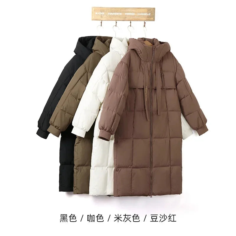 Frauen Parkas 2024 Herbst Winter Daunen Baumwoll jacken gepolstert verdickt Overknee locker lässig lange warme Taschen Mantel Schnee mantel