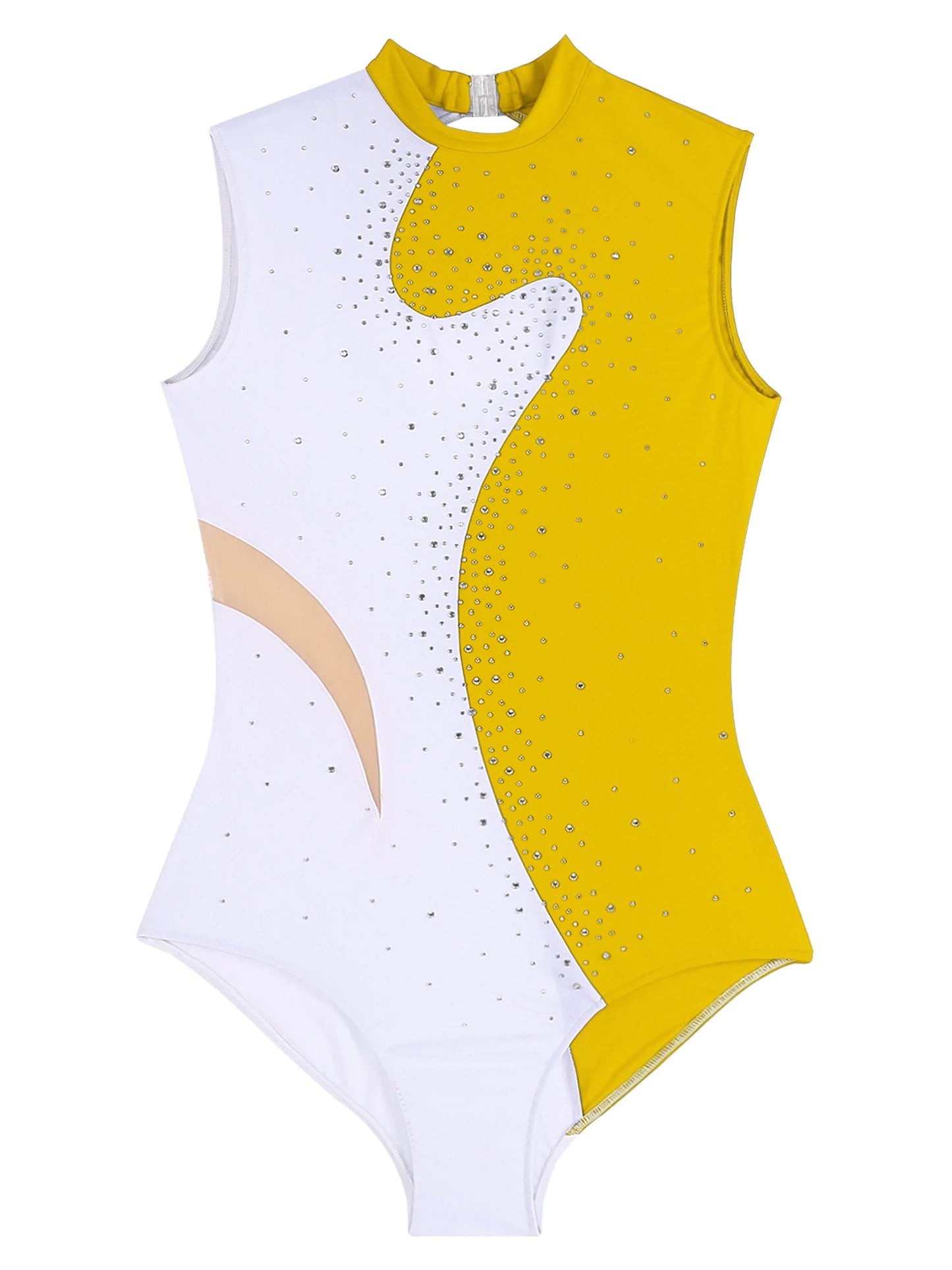 Damen-Trikot mit glitzernden Strasssteinen, ärmellos, für Ballett, Tanz, Gymnastik, Body, Eiskunstlauf, Wettbewerb, Kostüm, Tanzbekleidung