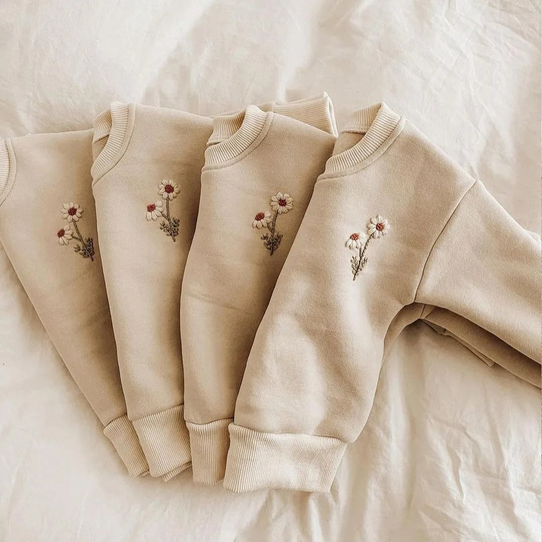 1 2 3 4 Jahre Baby Mädchen Kleidung setzt Stickerei Gänseblümchen Pullover Sweatshirt Hosen Jungen Trainings anzug Geburtstags geschenk Kinder kleidung