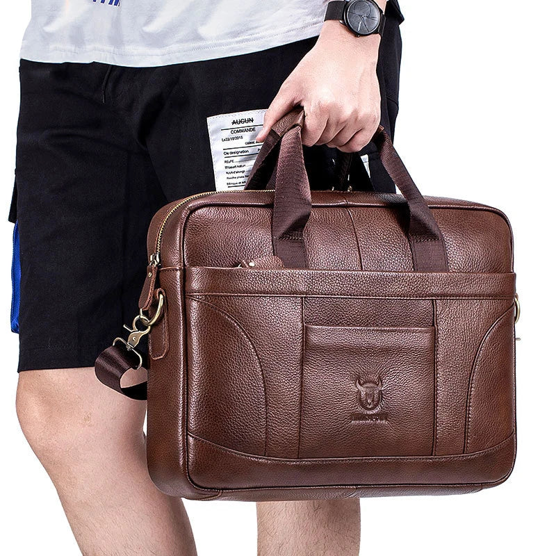 Cowhide Men's Briefcases Cow Leather Business Handbag Large Capacity Leather Shoulder Bags Gift Leisure Laptop Bag AG048
