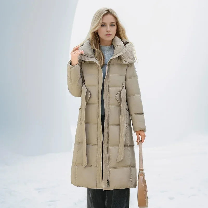 2024 neue Winter Frauen lange Parkas Taschen dicke warme Kapuze Daunen Baumwoll mantel weibliche lose Puffer Jacken wind dichten Schnee mantel