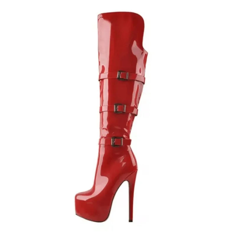 2024 europäische und amerikanische neue runde Kopf Wasser plattform Gürtels chnalle Stiletto Mode Stiefel Damen sexy Mode Schuhe