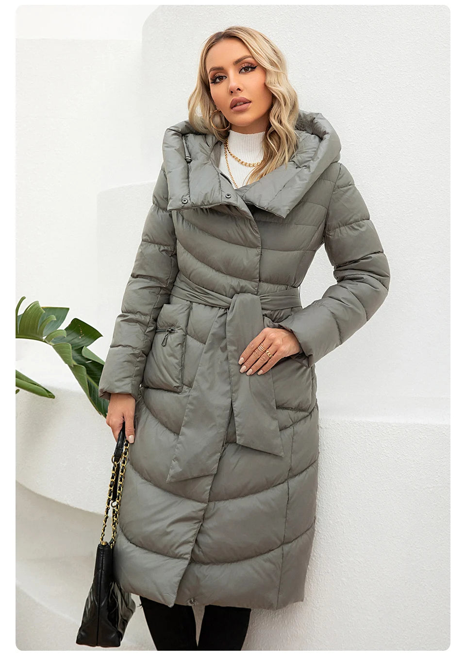 Gasman Mode Parkas Frauen lässig Kapuze Taschen gürtel Frauen Daunen jacke weibliche Mäntel Outwear