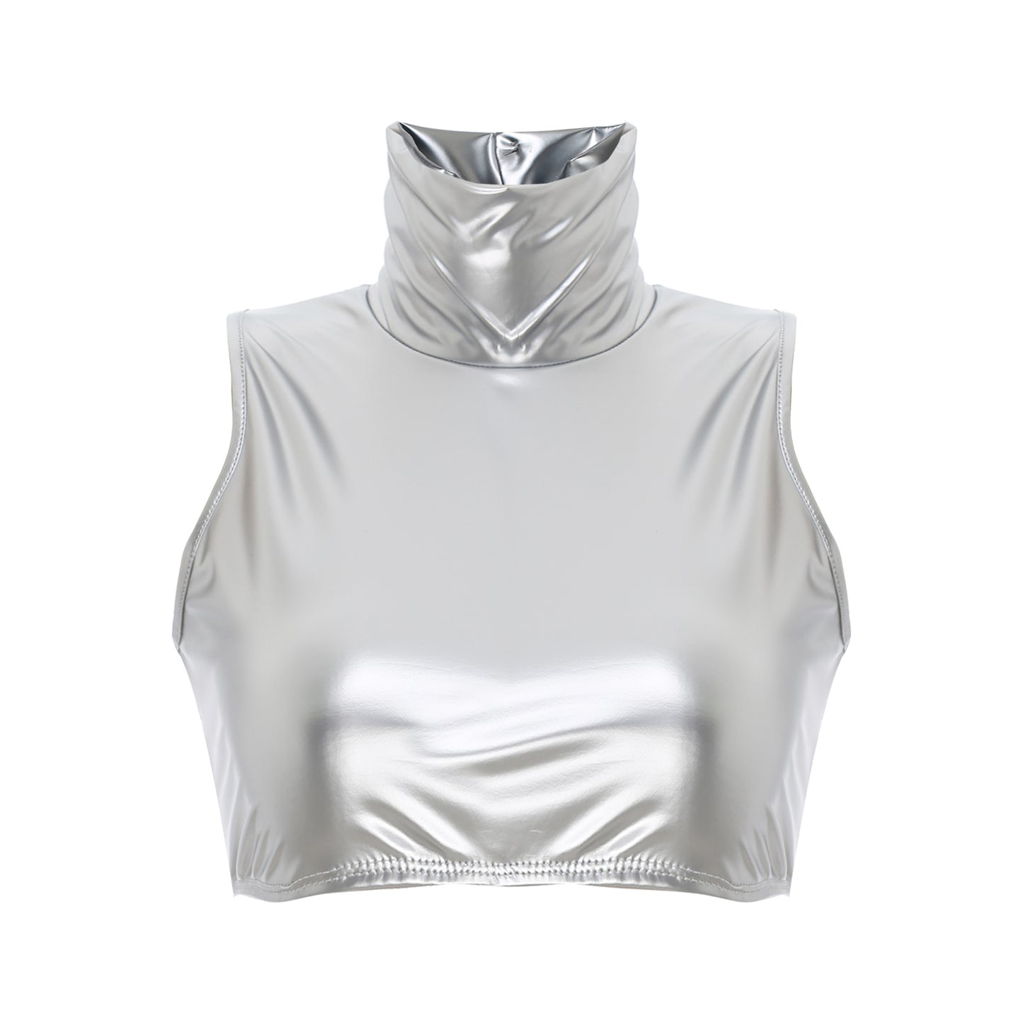 Damen exotische Tanks Clubwear Metallic glänzende Crop Top Weste solide Bodycon Neck holder ärmellose rücken freie Slim Fit T-Shirt Unterhemd Tops