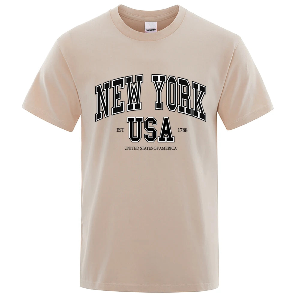 New York Usa Est 1788 Street City Letter Tops Men O-Neck Shirt Summer Loose Clothing Cotton Oversize Luxury Tshirt Hip Hop Tops