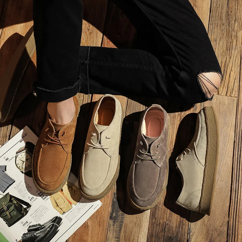 Men's Casual Lace-up Shoes Cow Suede Genuine Leather Mens Comfortable Driving Flats Men Classic Outdoor Oxfords