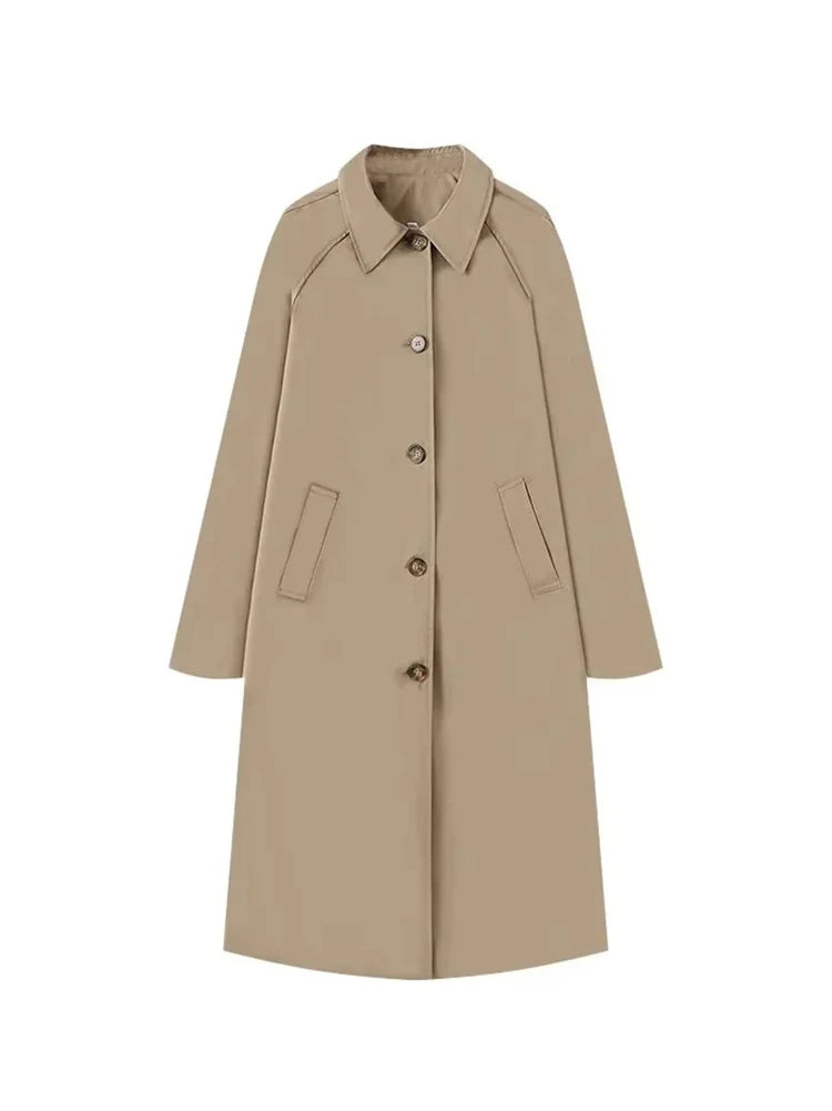 TRAF Damenmode Langer Trenchcoat Jacke Elegant Schick Revers Einfache Jacke Herbst Lose High Street Verdickte Jacke Tops