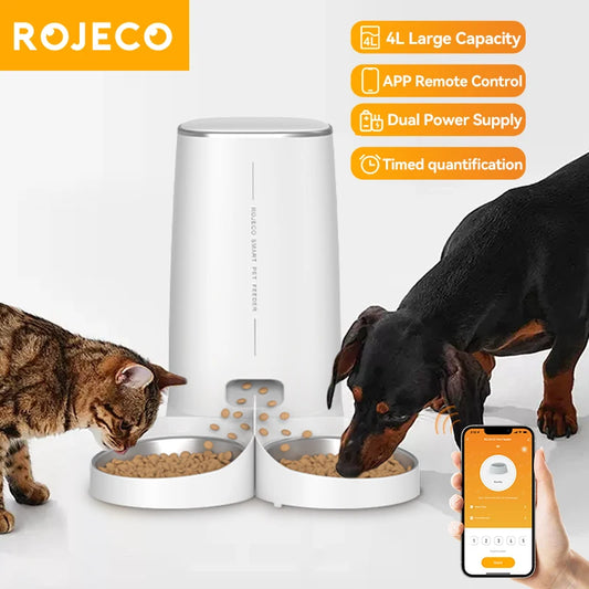 Rojeco automatische Hundefutter automat Smart Dog Food Spender Auto Food Container Fernbedienung WiFi-Taste für Haustier Katze Fütterung zubehör