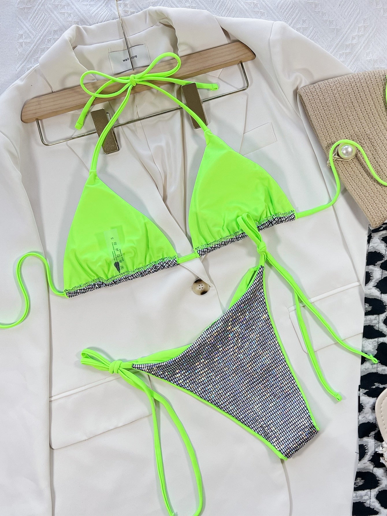 2023 String Push Up Swimwear Split Cheeky Swimsuit Ladies Halter Striangle Leopard Printed 2 Piece Bikini Sets For Women